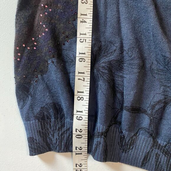 Desigual Sweater Women's Medium Dark Navy Beaded Designer Long Sleeve V-Neck - Picture 9 of 10